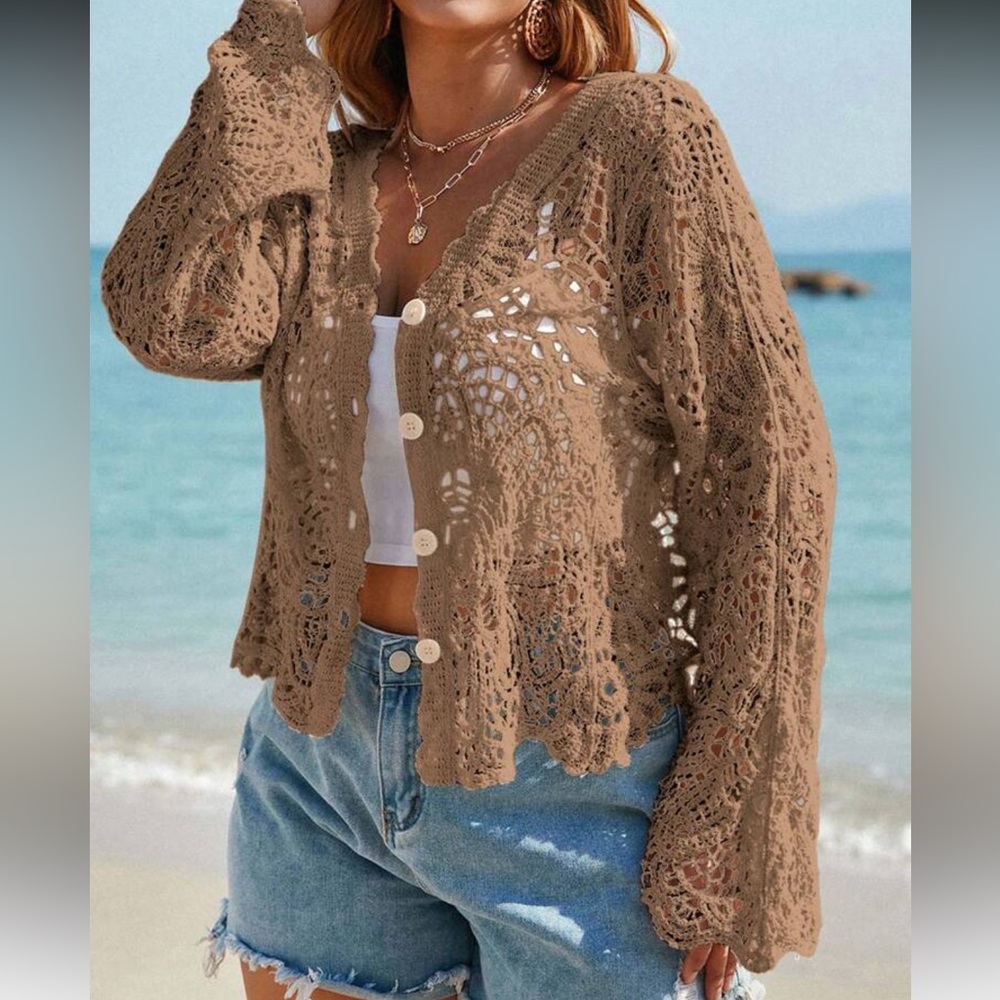 Cream Crochet Cardigan - Picture 8 of 16